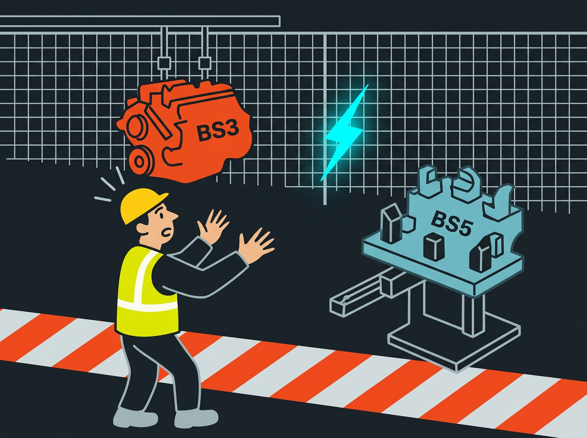 Illustration of engine variant mismatch risk at the assembly station before the fixture redesign